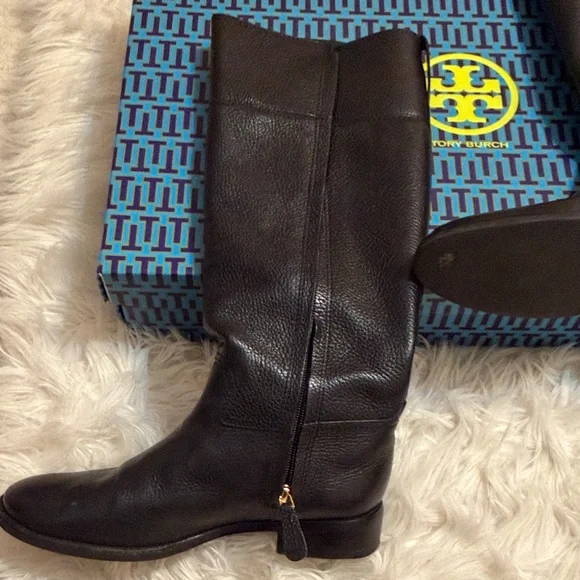 Tory Burch Black Leather Riding Boots Sz 9 - Picture 7 of 12